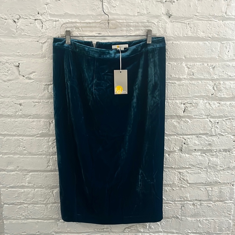 Boden Crushed Blue Velvet Midi Skirt Size 10P